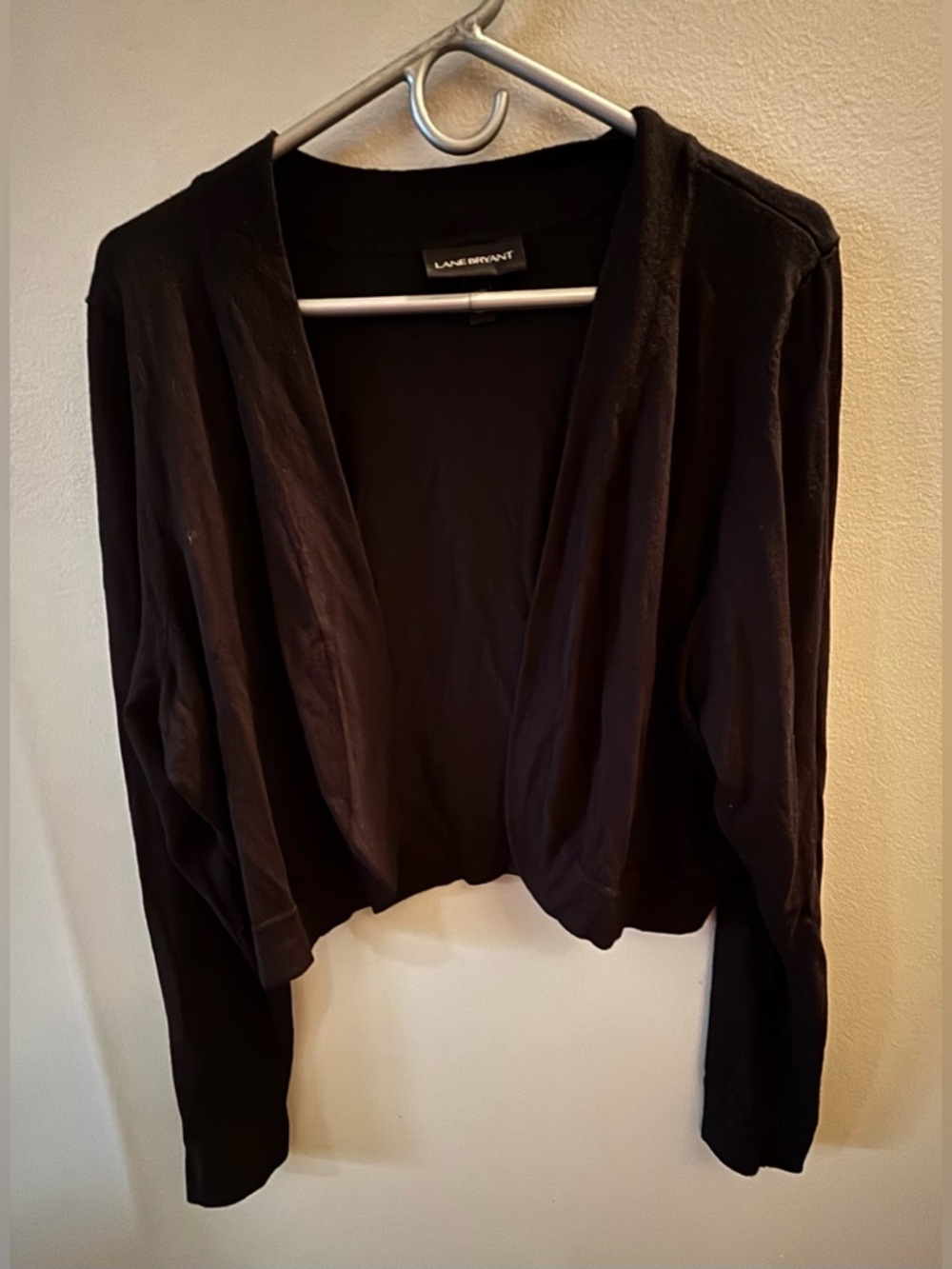 Lane Bryant Long Sleeved Cropped Black Open Drape Cardigan